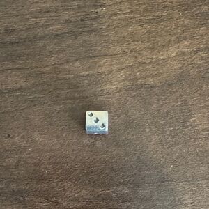 Small Metal Cube Bead Charm in Silver Tone